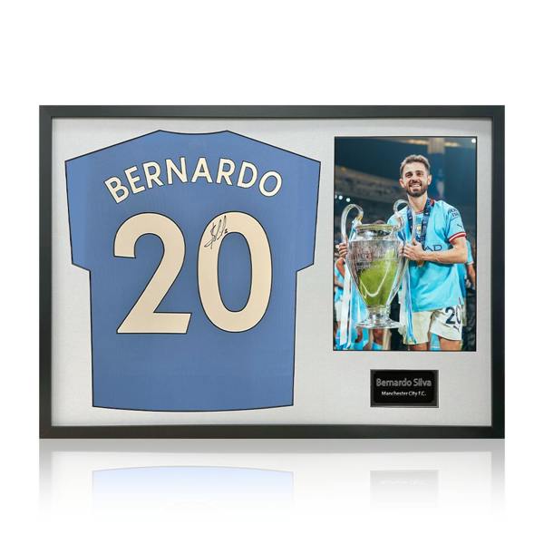 Bernardo Silva Signed Manchester City 23/24 Premier League Champions Shirt Classic Frame