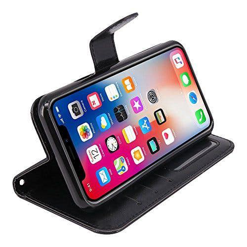 iPhone X Case, PU Leather Wallet Case Flip Cover with Card Slots & Stand For Apple iPhone X - Black