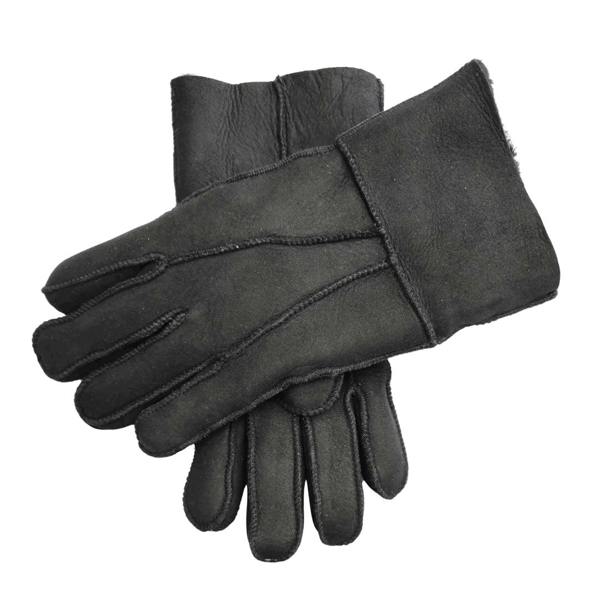 Unisex Suede Leather Shearling Wool Lined Thermal Gloves - Black - Infinity Leather - 4