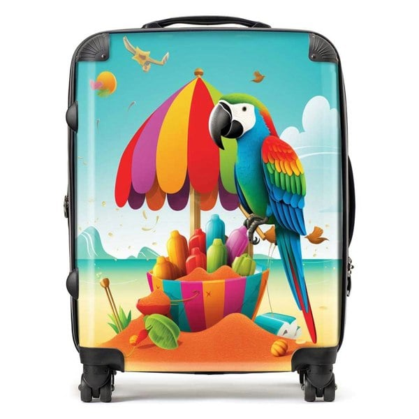 Warren Reed Parrot On A Beach Holiday Suitcase