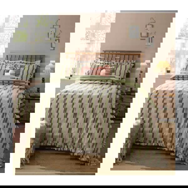 Wylder Connie Ruffles Striped Duvet Cover Set - Olive