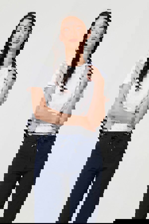 Navy | Drawstring Tie Waist Tapered Trousers
