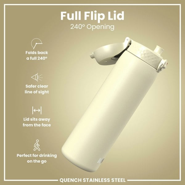 ION8 Leak Proof 1 Litre Water Bottle, Stainless Steel, Creamy White, 1L