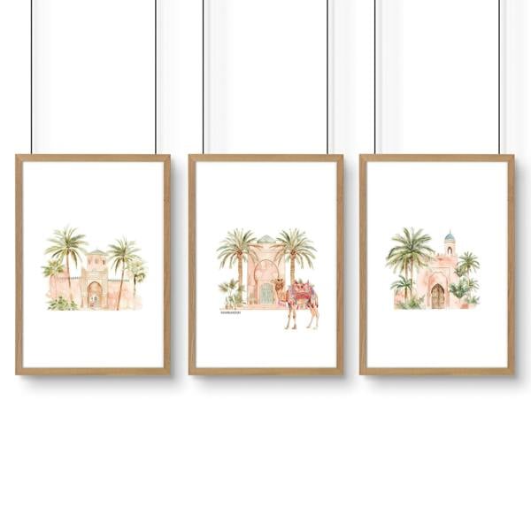 Wall Canvas Living Room | Set of 3 Moroccan Inspired Wall art Prints