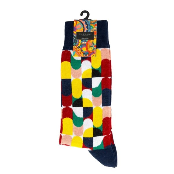 Embassy London Wiggle - Blue Signature - Men's cotton crew socks size UK 6 to 12 in blue signature