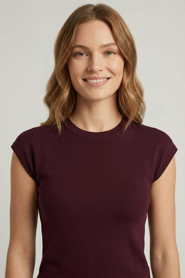 Burgundy | Short Sleeve Slim Fit Jumper Top