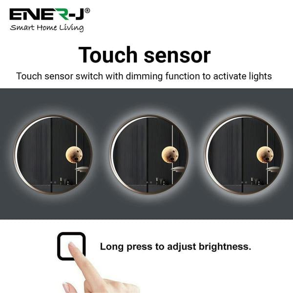 ENER-J Round Aluminum LED Mirror with Moon Design - 70cm Diameter, Dimmable & CCT Adjustable Lighting