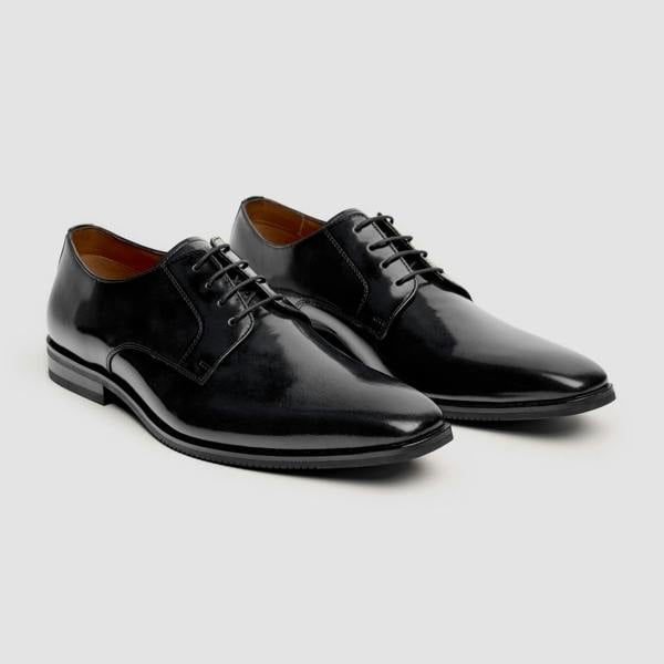 House Of Cavani Chester - Men's Black High-Shine Polished Derby Shoes