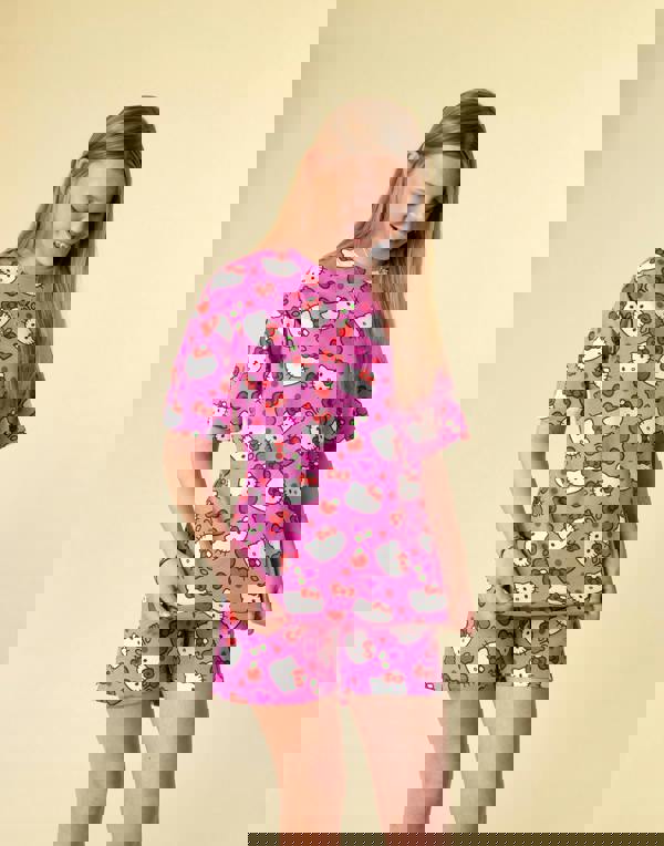 Hello Kitty Girls Pink Hearts And Bows Multi-Pack of 2 Short Sleeve Short Leg Pyjama Set