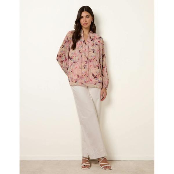 Blue Vanilla Watercolour Floral Printed Tie Front Blouse