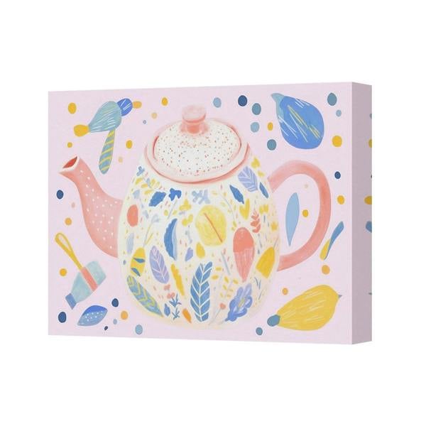 Benjamin Tate Design Pastel Teapot Floral Canvas Wall Art For Kitchen Decor