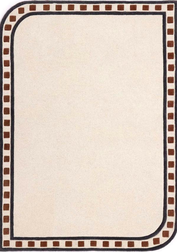Beige rug with a brown border
