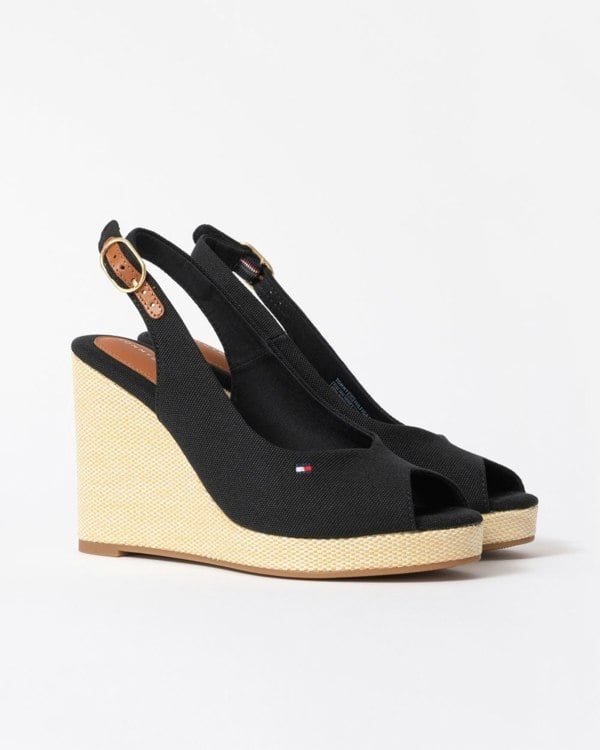 Tommy Hilfiger Womens Flag Slingback Wedge  Espadrille - Black