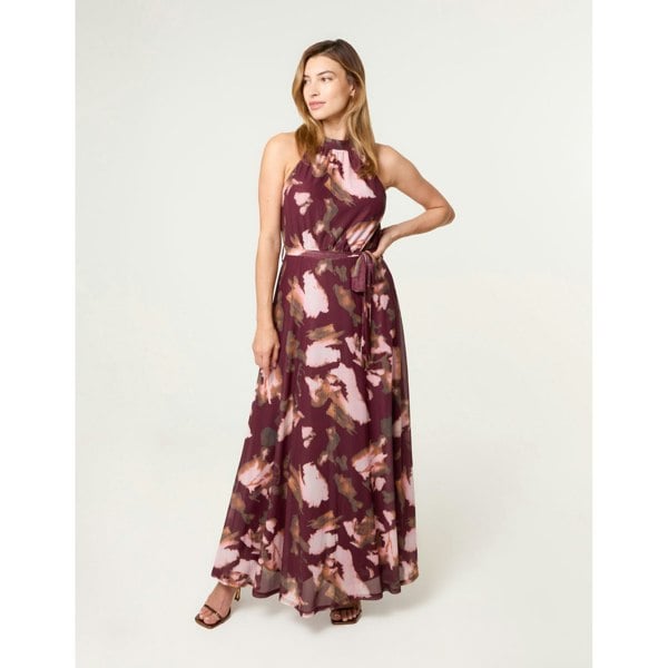 Blue Vanilla Mesh Halterneck Belted Maxi Dress