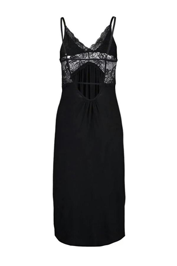 WOVCOR Lace Back and Slit Detail Strappy Knitted Nightdress