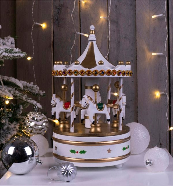 St Helens Xmas Carousel Music Box, White