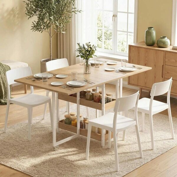 Four-Person Drop Leaf Table - Natural Wood-Effect