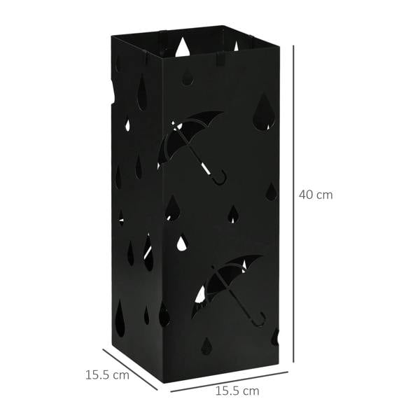 Black steel square umbrella stand, 4 hooks, with size dimensions shown (40 cm)