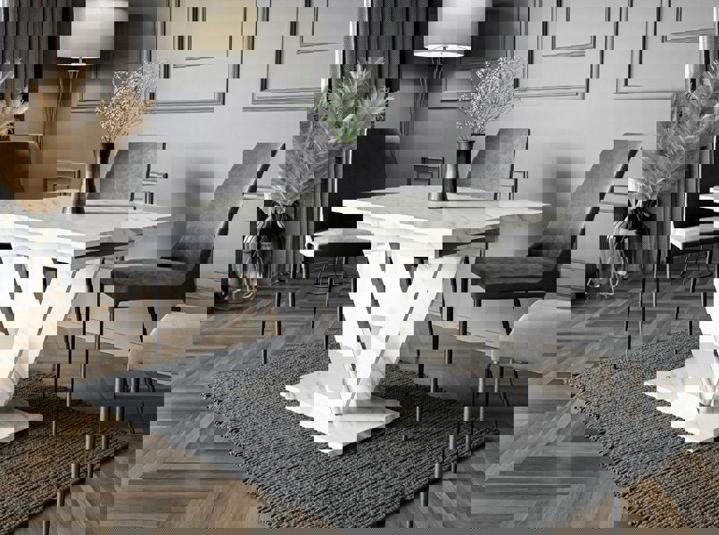 Elegant DUBAI dining table in white bianco marble design for stylish interiors.