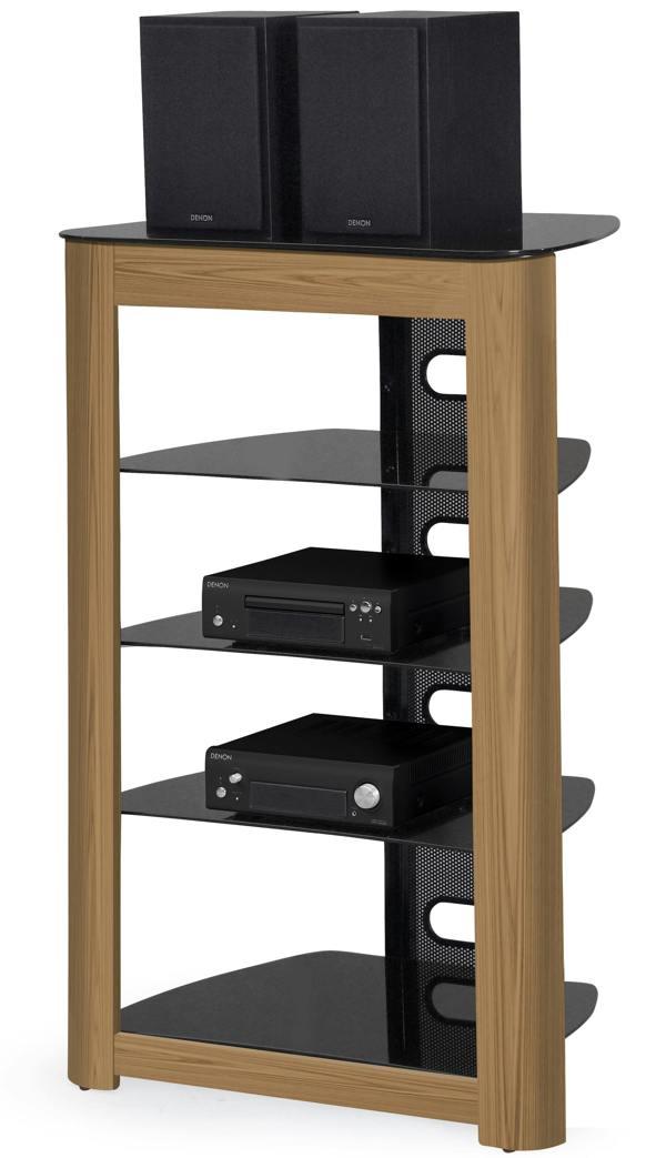 Homeology ZINNIA Black with Oak Fascia 5-Shelf Entertainment Unit Media Stand Audio Rack