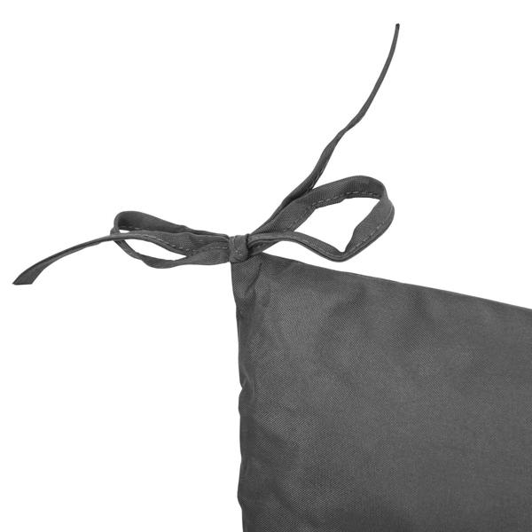 Dark grey outdoor seat cushion with tie-rope fastening loop detail