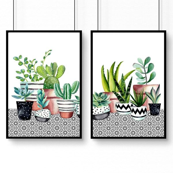 Kitchen wall pictures | set of 2 Succulent wall art prints