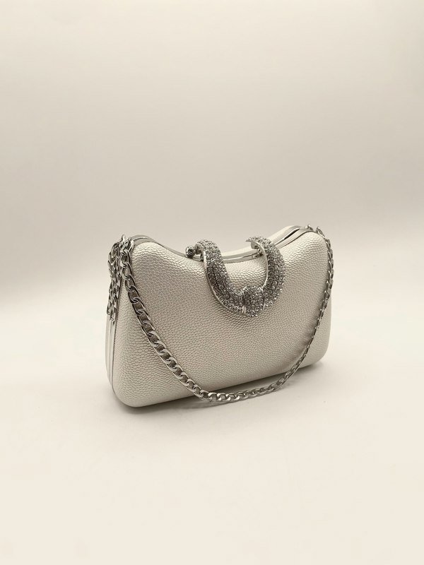 SVNX Shimmer Grab Bag with Double Chain Strap Silver