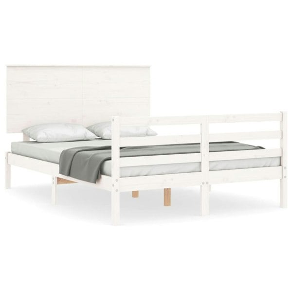 Berkfield Bed Frame with Headboard White 140x190 cm Solid Wood