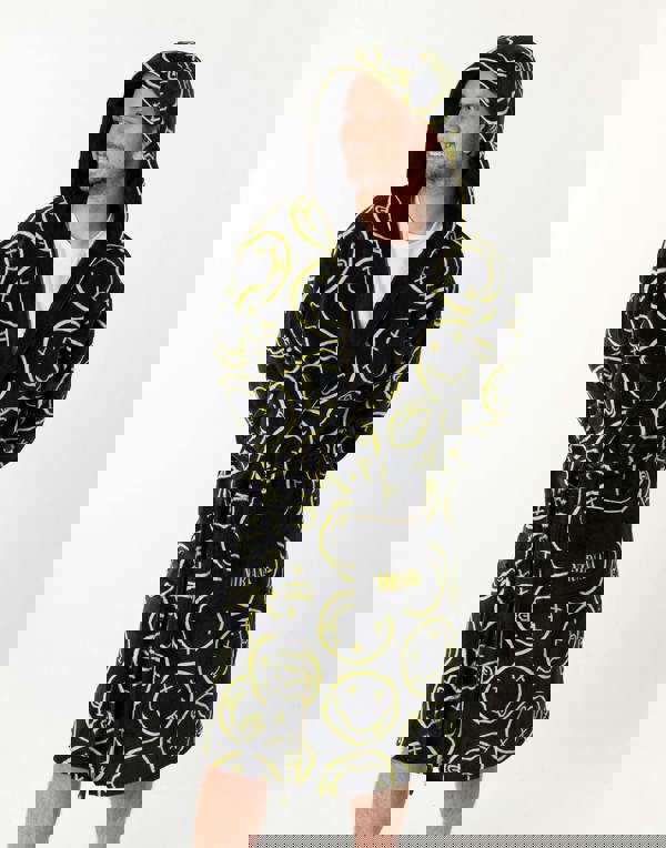 Nirvana Mens Black Logo Hooded Bathrobe