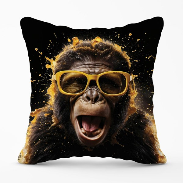 Warren Reed Splashart Monkey Face With Yellow Glasses Cushions