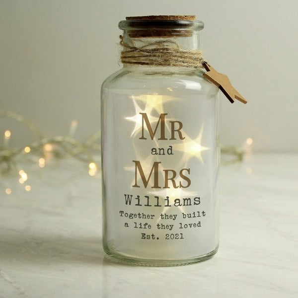 Personalised Memento Company Personalised Mr & Mrs LED Glass Jar