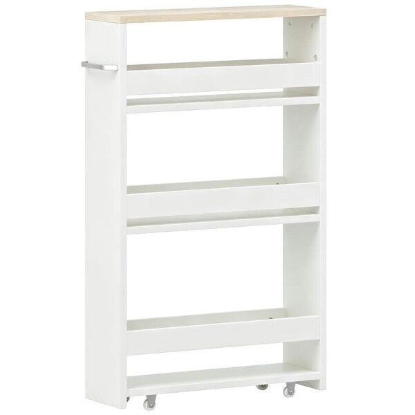 Bobobiy Storage Cart, 4-Tier Compact Storage Trolley on Wheels and Handle, 48W x 15D x 80H cm, White
