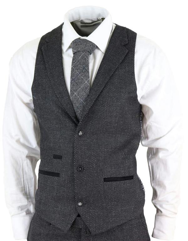 TruClothing Men's 3 Piece Black Herringbone Tweed Suit