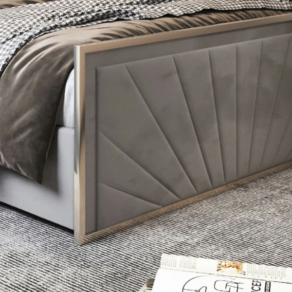Casa Magna Roxy Upholstered Soft Velvet Metal Bed Frame - Grey