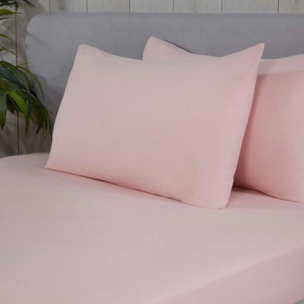 Smart Living 100% Brushed Cotton Flannelette Fitted Sheet or Pillowcase Pair -  Blush Pink