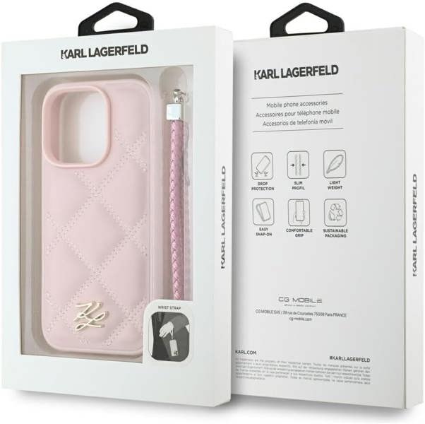 Karl Lagerfeld Quilted Initial Logo with Chain Strap Case for iPhone 16 Pro 6.3" Pink - KLHCP16LPSQSKLSMSP