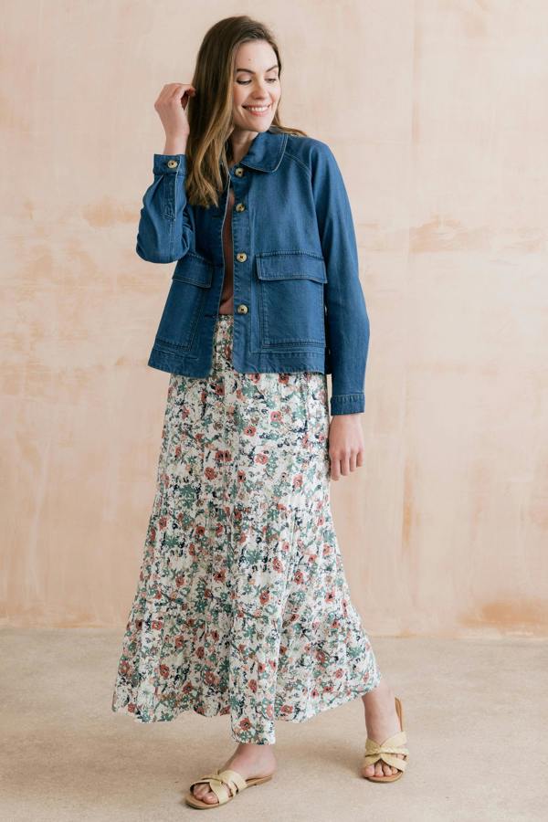 Lily & Me Evie Printed Midi Skirt Ecru