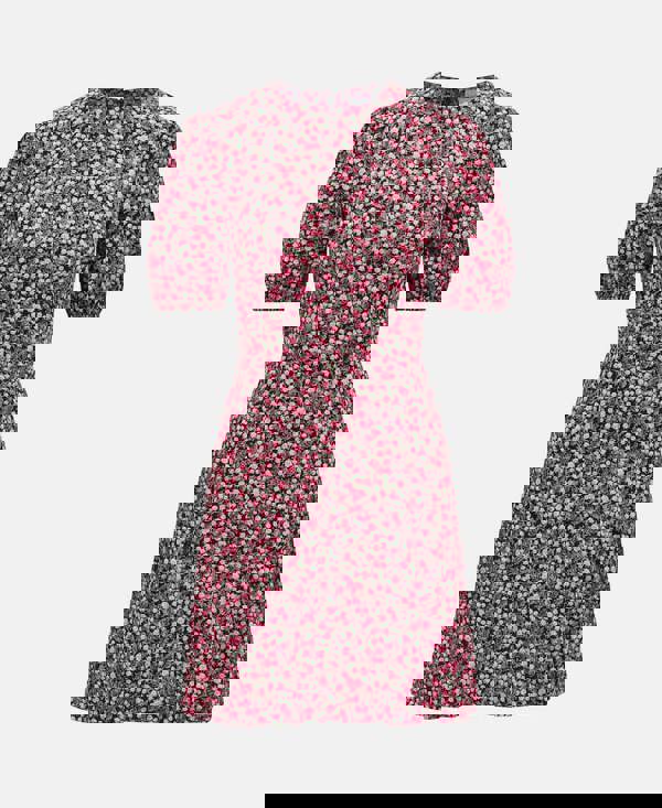 GODET PUFF SLEEVE MINI DRESS ROSE PRINT Front