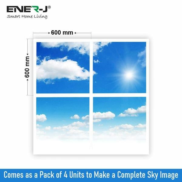 ENER-J 40W SKY LED 3D Ceiling Panel 60x60cms, Set of 4 Ultra Thin LED Panels, for Waiting Area, Hallway, Office and Home