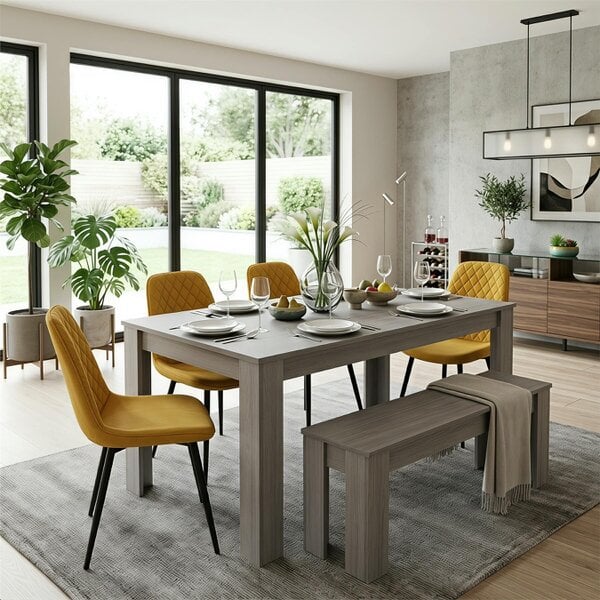 Kosy Koala Dining Table Set With 4 Mustard Chairs And 1 Bench Dining Room Furniture