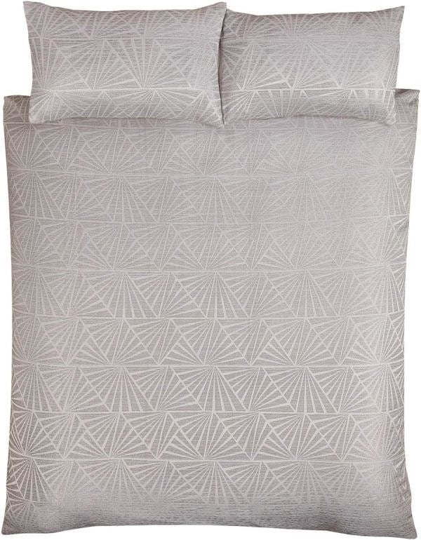Smart Living Luxury Hotel Quality Lurex Jacquard Geometric Deco Duvet Cover with Pillowcases - Natural