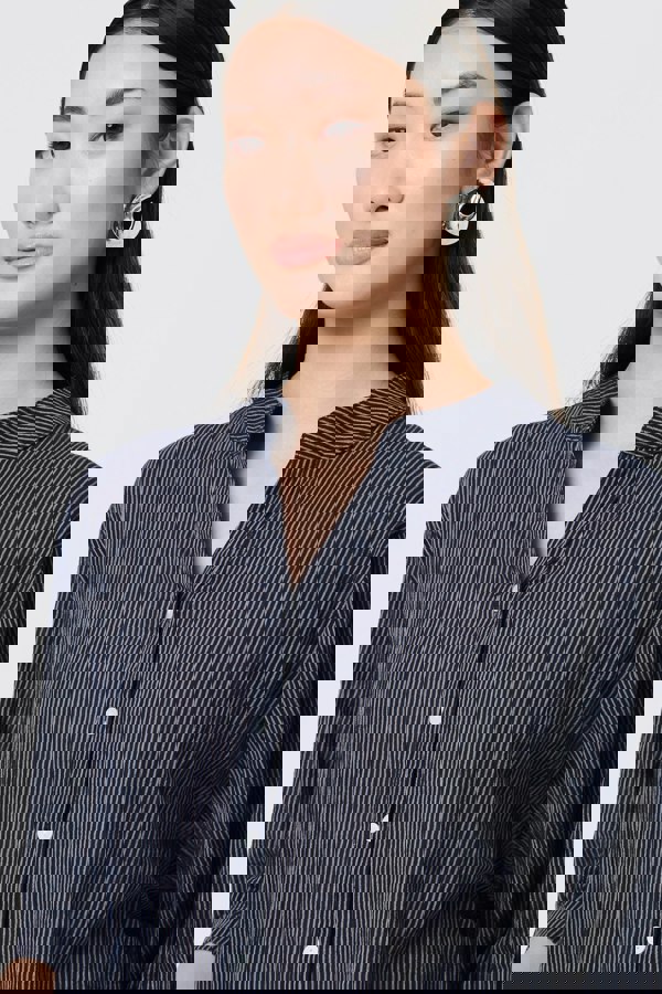 Navy | Pinstripe Relaxed Button Back Blouse