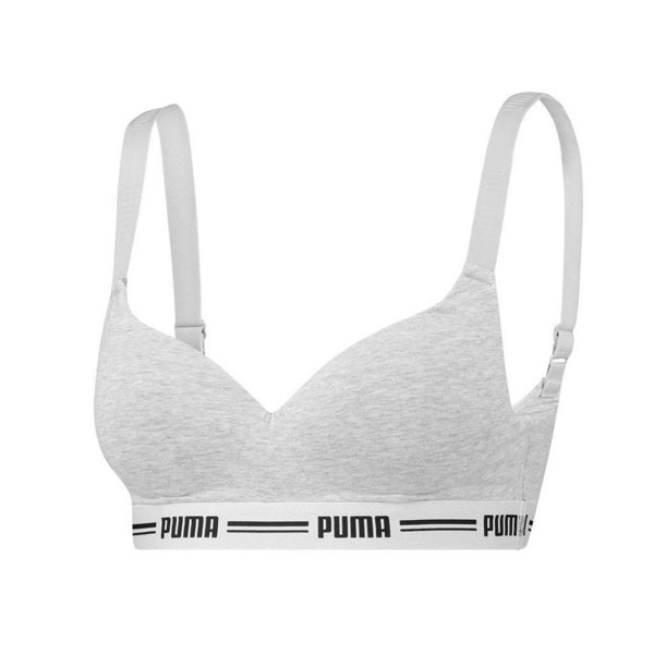 Puma Striped Logo Padded Bra Top, Grey Melange