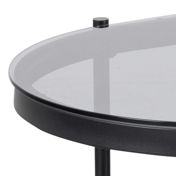 Wyld Haus Featheroak Grey Glass Oval Coffee Table Black Metal Legs