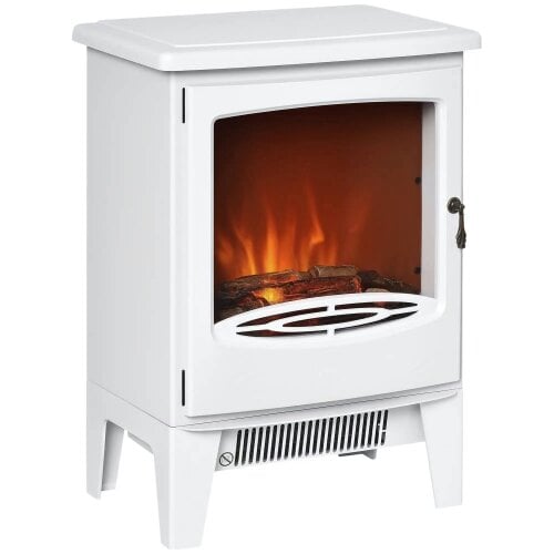 Bobobiy Electric Fireplace Stove, Freestanding Fireplace Heater with Realistic LED Flame Effect and Adjustable Brightness, 900W/1800W, White