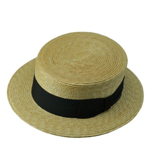 Gamble & Gunn Cambridge Straw Boater with Black Grosgrain Ribbon