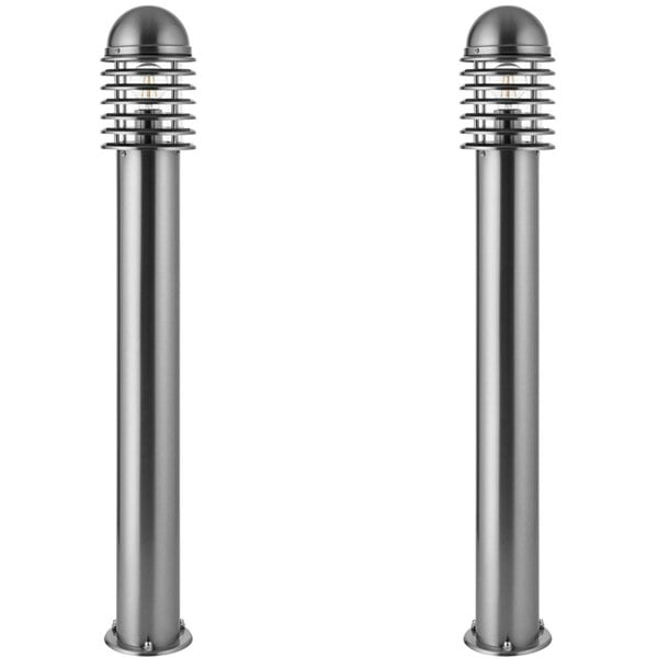 2 PACK 1m Outdoor Post Bollard Light Polished Steel Vandal Proof Pathway Lamp Loops