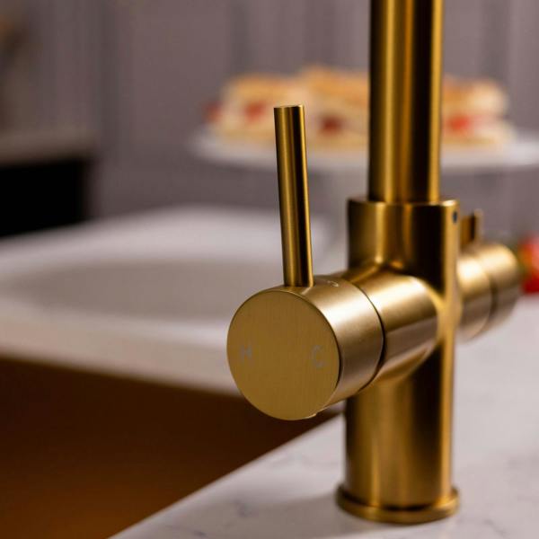 Flode Vier | 4 in 1 Instant Boiling & Filtered Cold Water Tap | Brushed Gold Finish