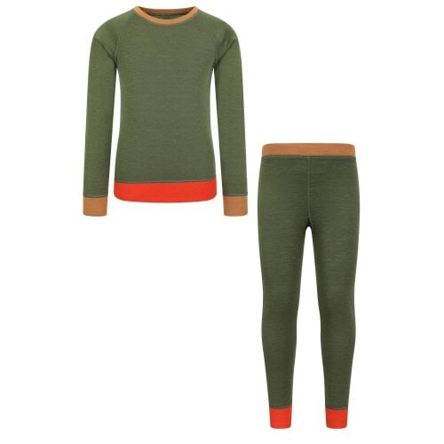 Mountain Warehouse Childrens/Kids Colour Block Merino Wool Base Layer Set - Khaki Green