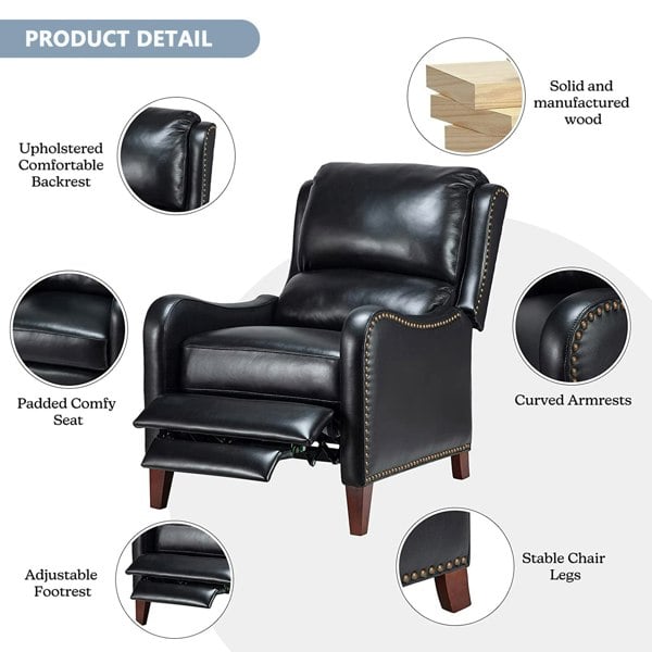 Furniture One Recliner Armchair, Upholstered Push Back Recliner Armchair Padded Seat PU Leather Sofa Lounge with Adjustable Backrest and Footrest